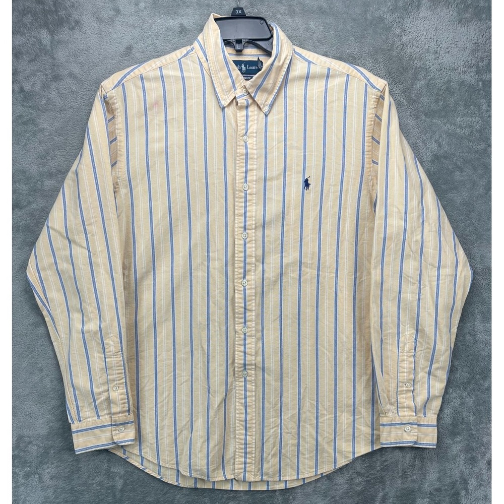 Polo Ralph‎ Lauren Men's Shirt XL Peach Striped Long Sleeve Button Up Custom Fit